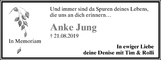 Anzeige  Anke Jung  Lippische Landes-Zeitung
