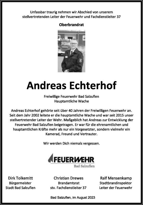 Anzeige  Andreas Echterhof  Lippische Landes-Zeitung