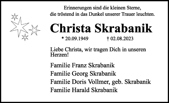 Anzeige  Christa Skrabanik  Lippische Landes-Zeitung