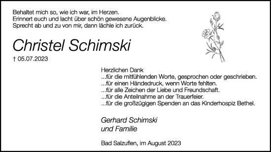 Anzeige  Christel Schimski  Lippische Landes-Zeitung