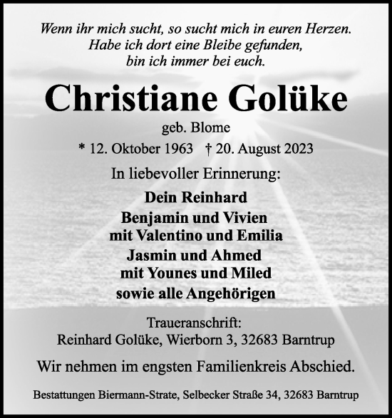 Anzeige  Christiane Golüke  Lippische Landes-Zeitung