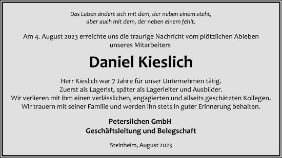 Anzeige  Daniel Kieslich  Lippische Landes-Zeitung