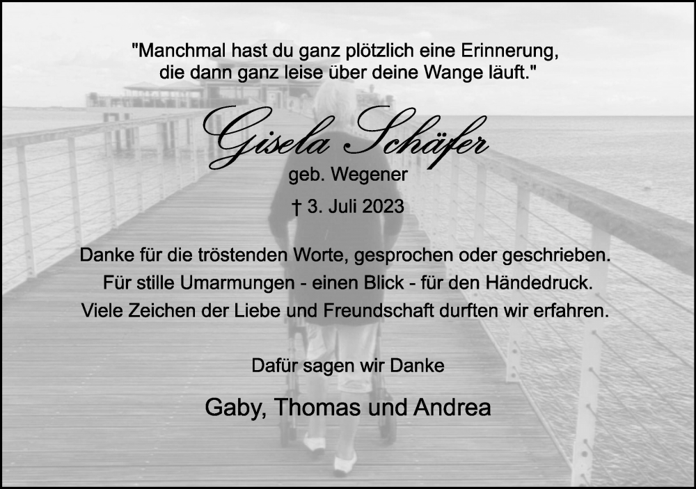  Traueranzeige für Gisela Schäfer vom 12.08.2023 aus Lippische Landes-Zeitung