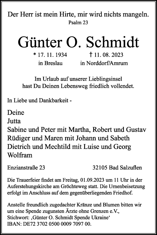 Anzeige  Günter O. Schmidt  Lippische Landes-Zeitung