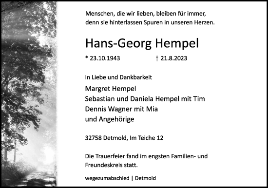 Anzeige  Hans-Georg Hempel  Lippische Landes-Zeitung