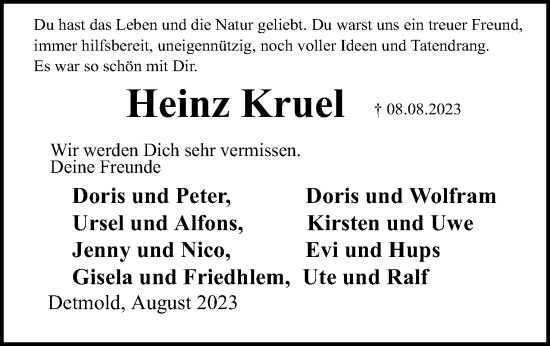Anzeige  Heinz Kruel  Lippische Landes-Zeitung