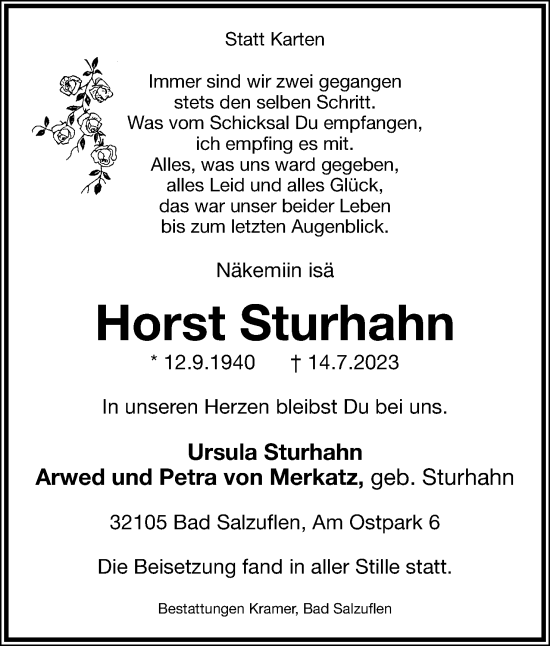 Anzeige  Horst Sturhahn  Lippische Landes-Zeitung