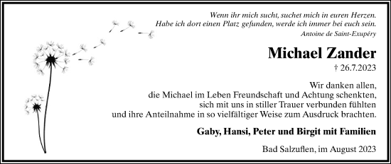 Anzeige  Michael Zander  Lippische Landes-Zeitung
