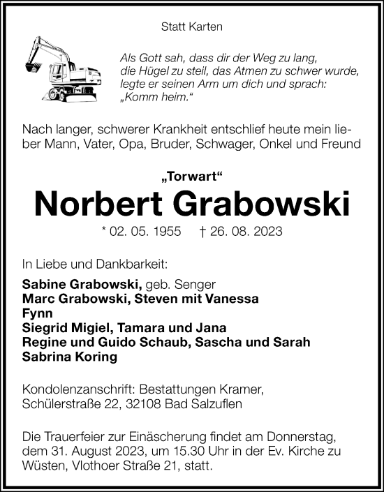 Anzeige  Norbert Grabowski  Lippische Landes-Zeitung