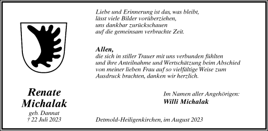 Anzeige  Renate Michalak  Lippische Landes-Zeitung