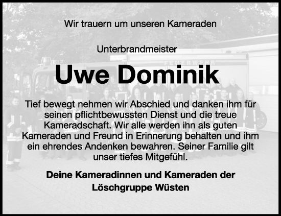 Anzeige  Uwe Dominik  Lippische Landes-Zeitung