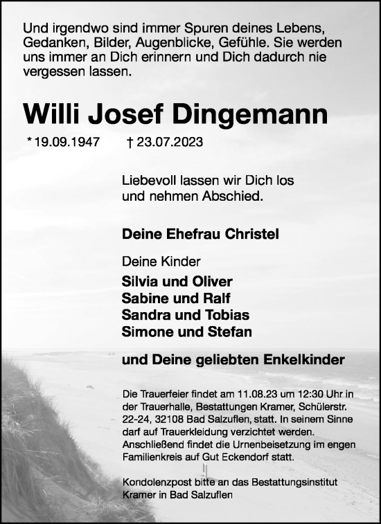 Anzeige  Willi Josef Dingemann  Lippische Landes-Zeitung