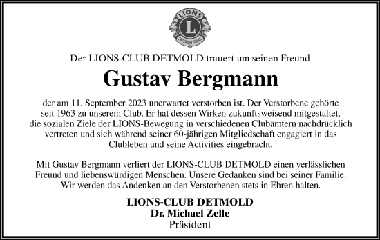 Anzeige  Gustav Bergmann   Lippische Landes-Zeitung