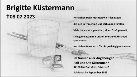 Anzeige  Brigitte Küstermann  Lippische Landes-Zeitung
