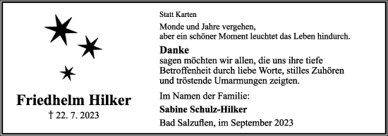 Anzeige  Friedhelm Hilker  Lippische Landes-Zeitung