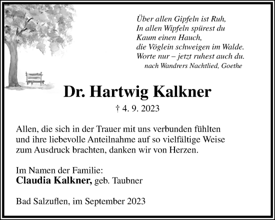 Anzeige  Hartwig Kalkner  Lippische Landes-Zeitung