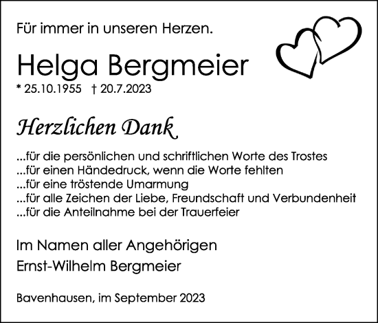 Anzeige  Helga Bergmeier  Lippische Landes-Zeitung