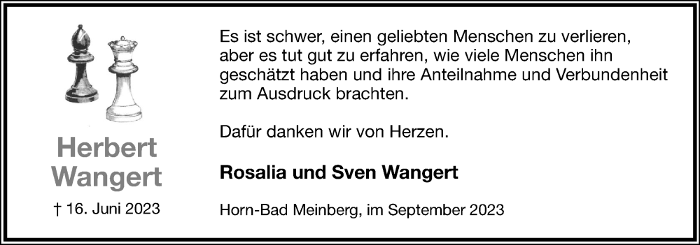  Traueranzeige für Herbert Wangert vom 30.09.2023 aus Lippische Landes-Zeitung