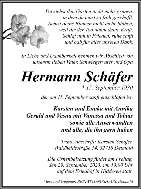 Anzeige  Hermann Schäfer  Lippische Landes-Zeitung