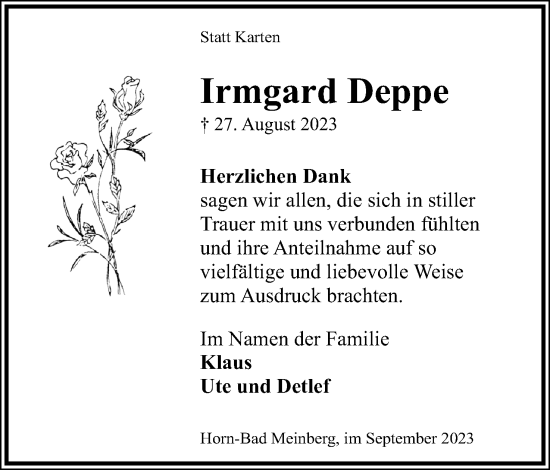 Anzeige  Irmgard Deppe  Lippische Landes-Zeitung