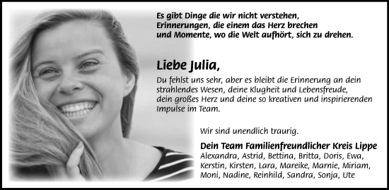 Anzeige  Julia Prokofieva  Lippische Landes-Zeitung