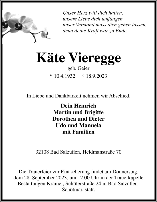 Anzeige  Käte Vieregge  Lippische Landes-Zeitung