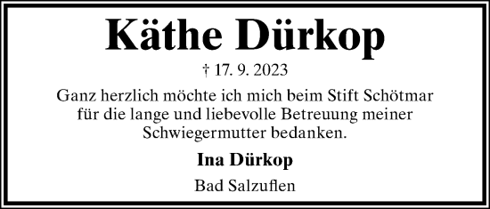 Anzeige  Käthe Dürkop  Lippische Landes-Zeitung
