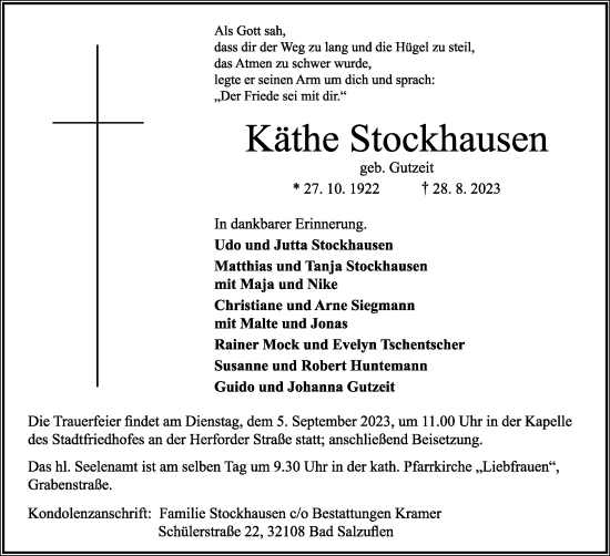 Anzeige  Käthe Stockhausen  Lippische Landes-Zeitung