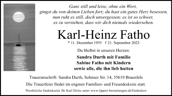 Anzeige  Karl-Heinz Fatho  Lippische Landes-Zeitung