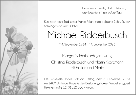 Anzeige  Michael Ridderbusch  Lippische Landes-Zeitung