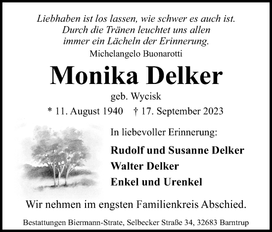 Anzeige  Monika Delker  Lippische Landes-Zeitung