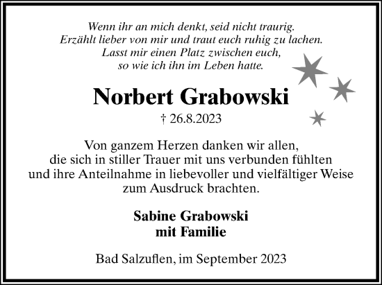 Anzeige  Norbert Grabowski  Lippische Landes-Zeitung
