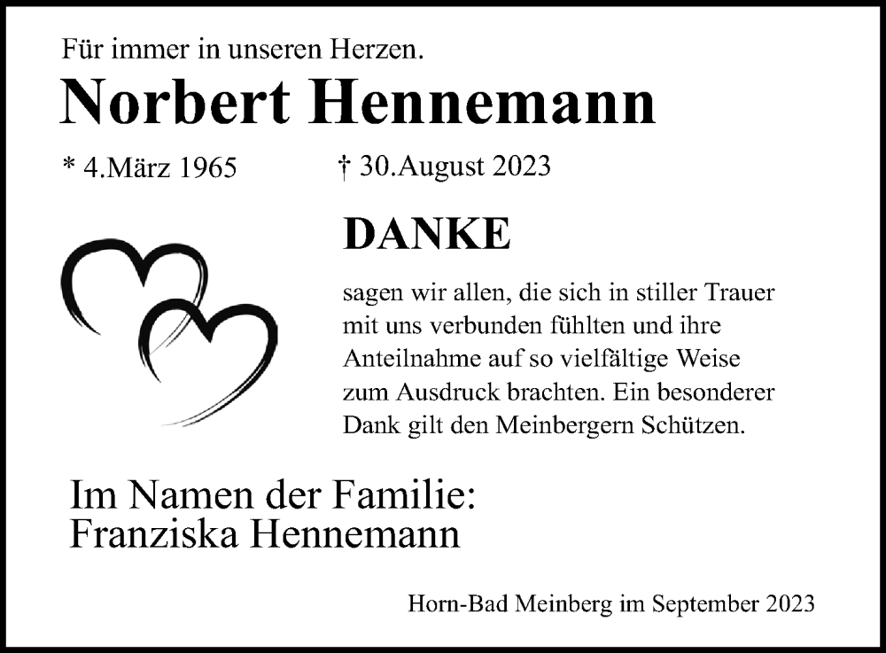  Traueranzeige für Norbert Hennemann vom 16.09.2023 aus Lippische Landes-Zeitung