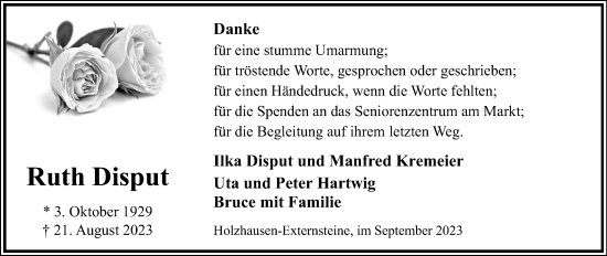 Anzeige  Ruth Disput  Lippische Landes-Zeitung