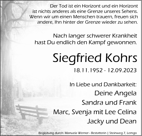 Anzeige  Siegfried Kohrs  Lippische Landes-Zeitung