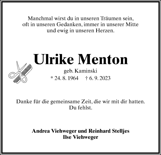 Anzeige  Ulrike Menton  Lippische Landes-Zeitung