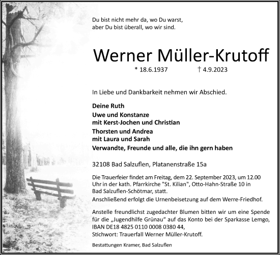 Anzeige  Werner Müller-Krutoff  Lippische Landes-Zeitung