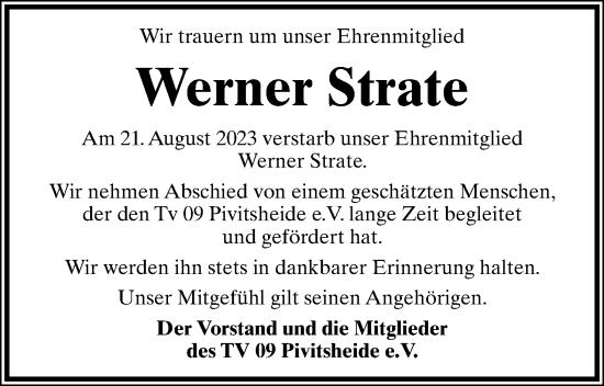 Anzeige  Werner Strate  Lippische Landes-Zeitung