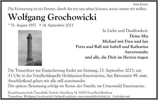 Anzeige  Wolfgang Grochowicki  Lippische Landes-Zeitung