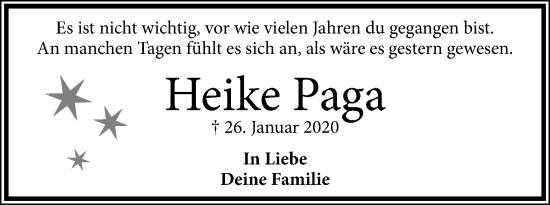 Anzeige  Heike Paga  Lippische Landes-Zeitung