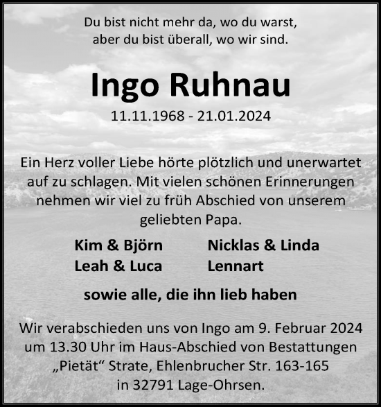 Anzeige  Ingo Ruhnau   Lippische Landes-Zeitung
