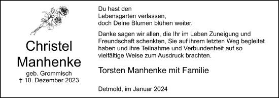 Anzeige  Christel Manhenke  Lippische Landes-Zeitung