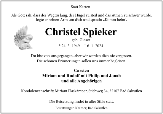 Anzeige  Christel Spieker  Lippische Landes-Zeitung