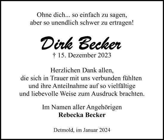 Anzeige  Dirk Becker  Lippische Landes-Zeitung