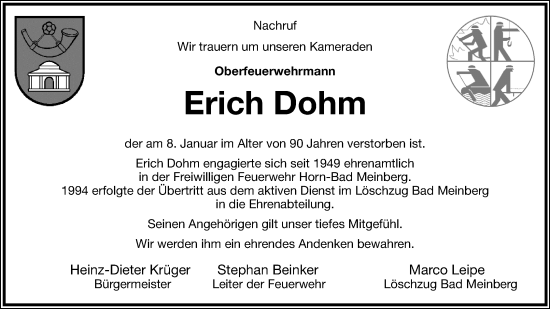 Anzeige  Erich Dohm  Lippische Landes-Zeitung