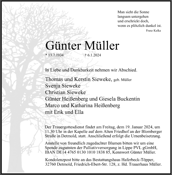 Anzeige  Günter Müller  Lippische Landes-Zeitung