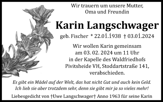 Anzeige  Karin Langschwager  Lippische Landes-Zeitung