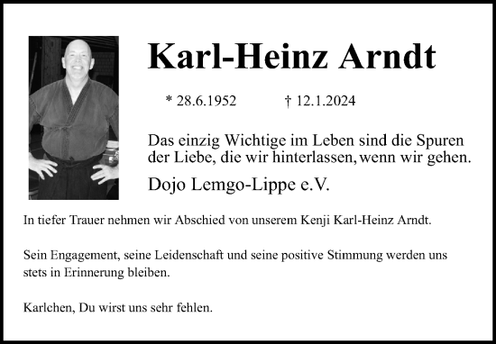Anzeige  Karl-Heinz Arndt  Lippische Landes-Zeitung