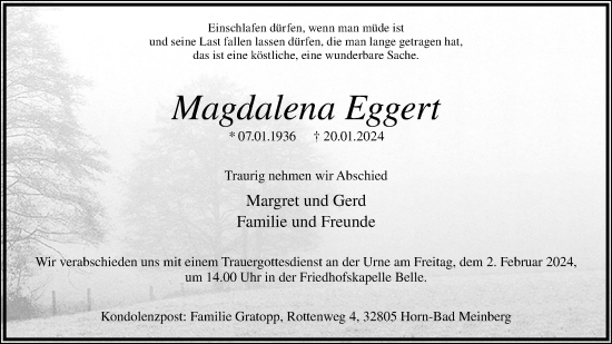Anzeige  Magdalena Eggert  Lippische Landes-Zeitung