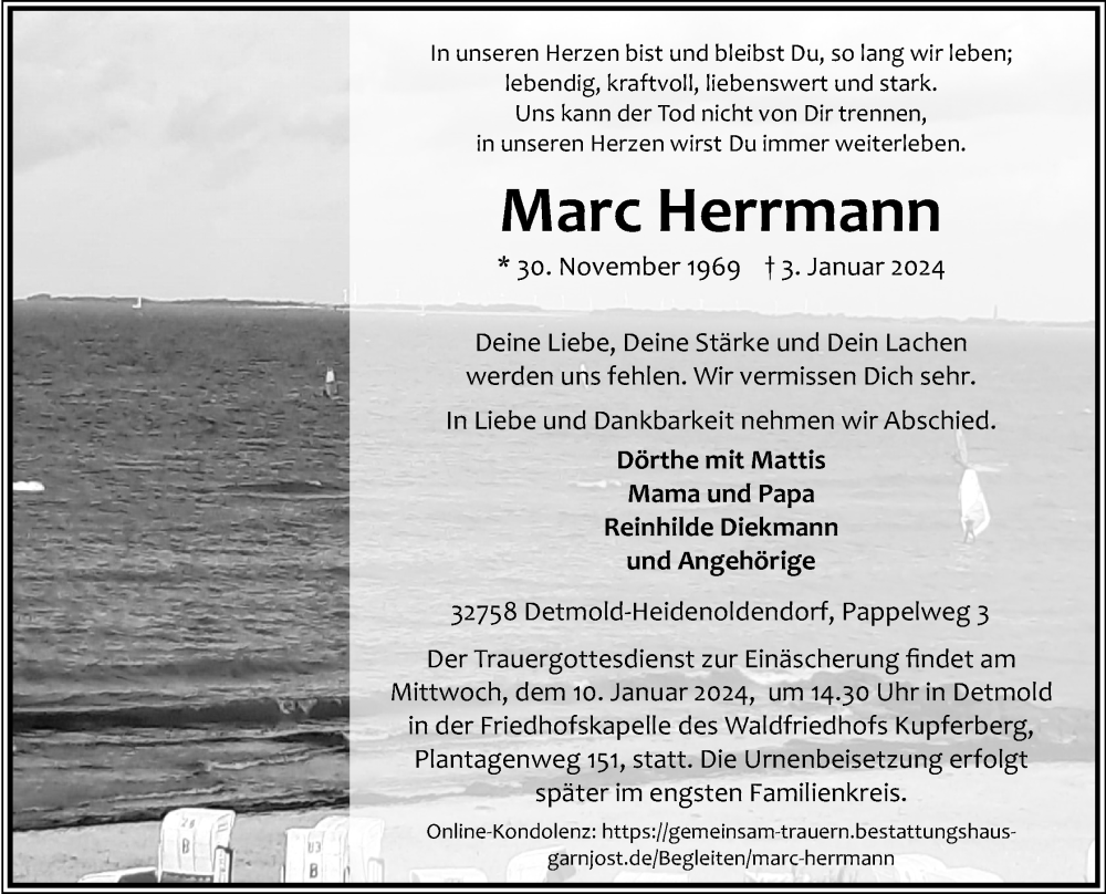 Traueranzeige für Marc Herrmann vom 06.01.2024 aus Lippische Landes-Zeitung